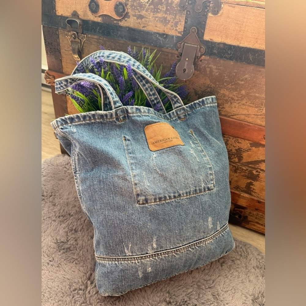 American Eagle - Blue Denim Boho Tote Bag